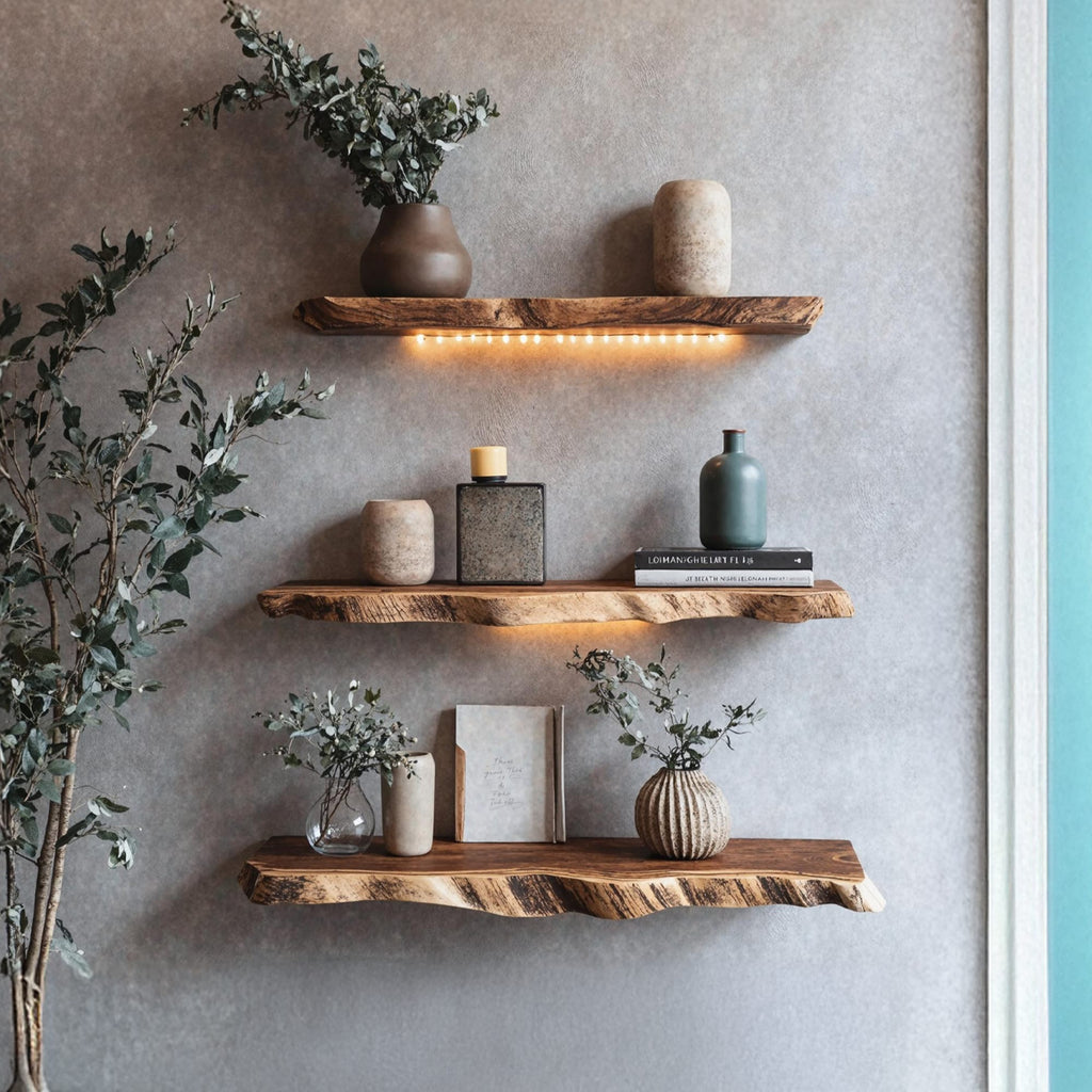 Live Edge Solid Storage Floating Shelf