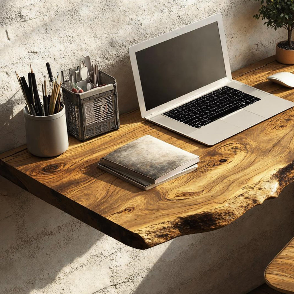 Mid Century Solid Floating Desk for Smart Furniture Arrangement, solid wood, built to order