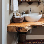Floating Bathroom Corner Shelf, solid wood, built to order