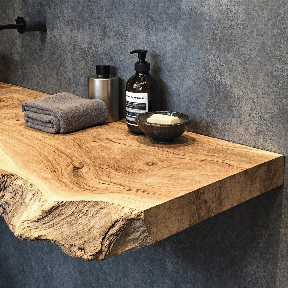 Bathroom Vanity Floating Shelf with Elegant Wooden Finish, solid wood, built to order
