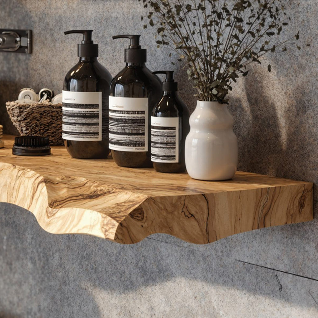 Handcrafted Counter Bathroom Vanity Shelf, solid wood, built to order