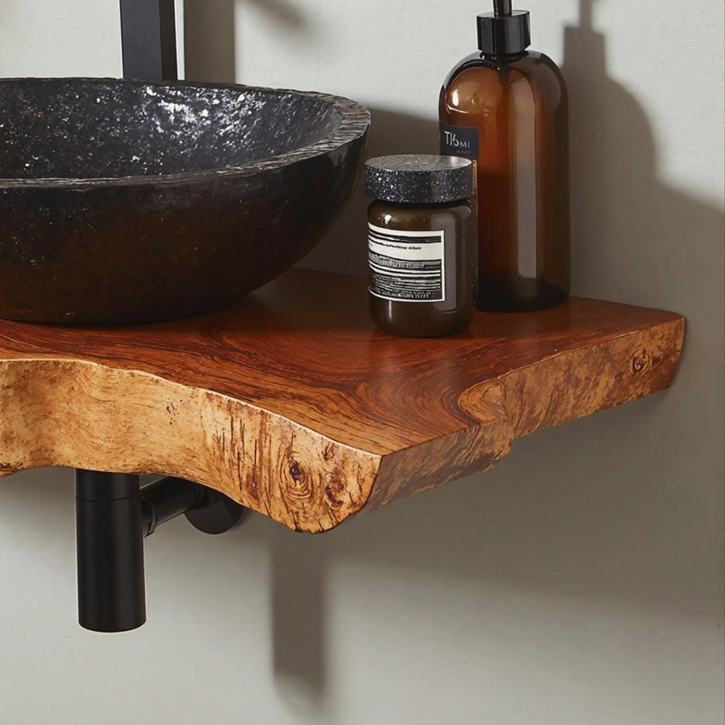 Floating Edge Bathroom Wood Shelf, solid wood, built to order