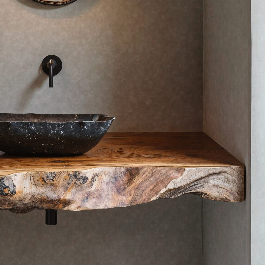 Custom Bathroom Floating Shelf for Rustic Vanity Styles, solid wood, built to order
