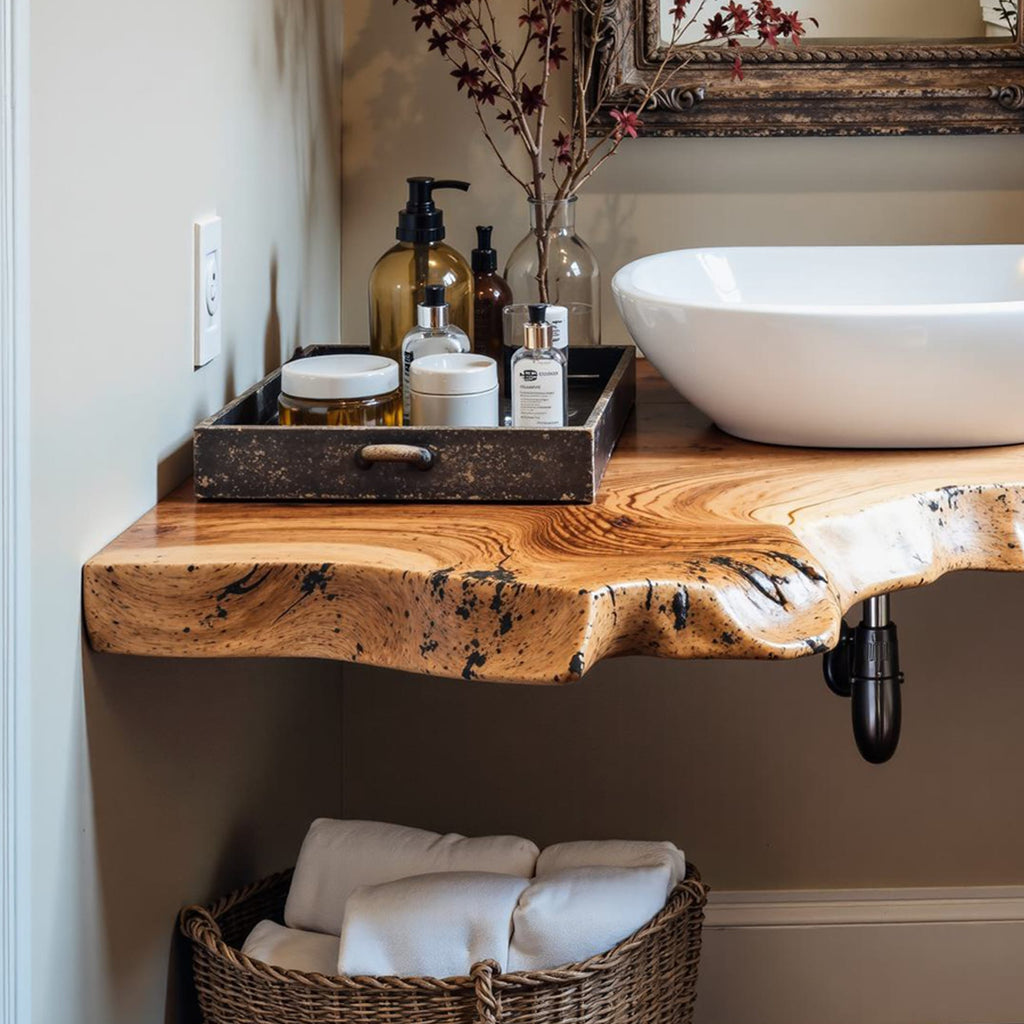 Floating Bathroom Corner Shelf Vanity, solid wood, built to order