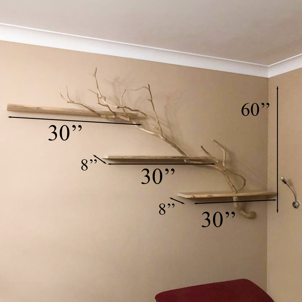 Live Edge Tree Branch Floating Shelf, solid wood, built to order