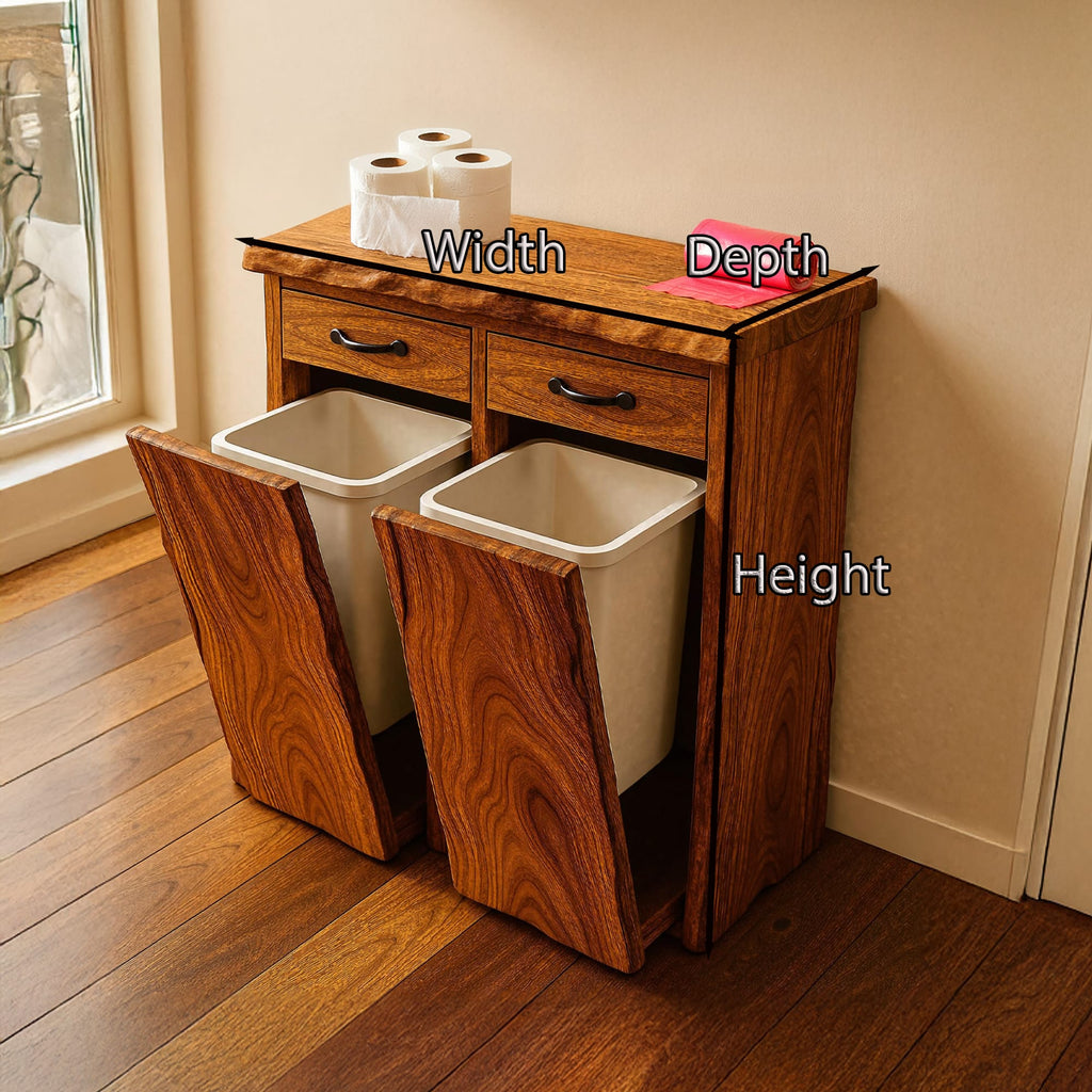 Mid Century Double Tilt Out Trash Cabinet, solid wood, built to order