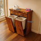 Mid Century Double Tilt Out Trash Cabinet, solid wood, built to order