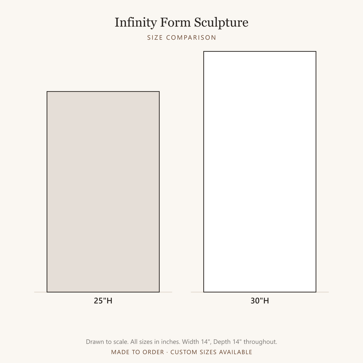 Infinity Sculpture - size comparison, all available sizes drawn to scale