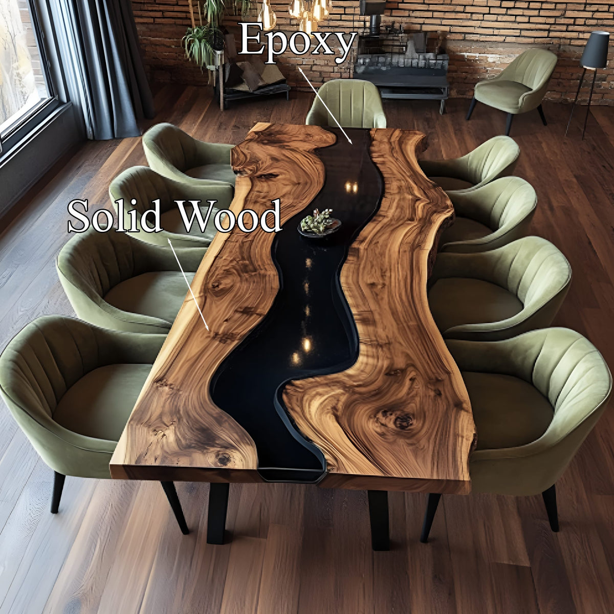 Epoxy Dining Table Handmade Decor Home Gift, solid wood, built to order