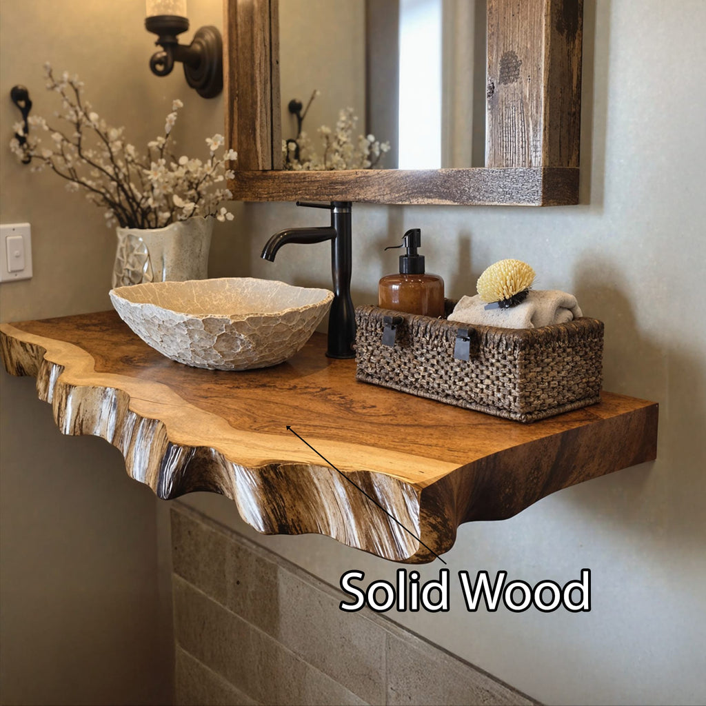 Floating Edge Bathroom Shelf, solid wood, built to order