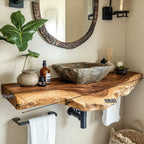 Floating Edge Bathroom Vanity Shelf, solid wood, built to order