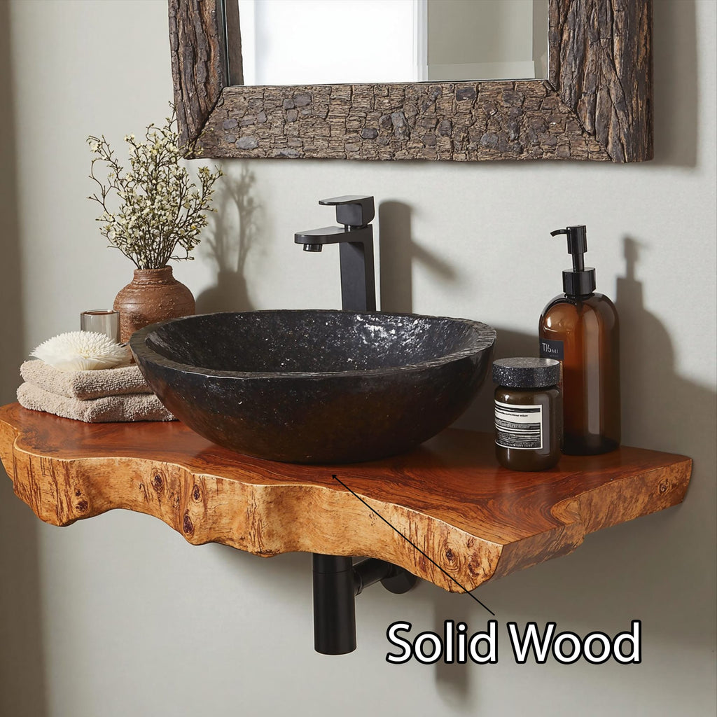 Floating Edge Bathroom Wood Shelf, solid wood, built to order