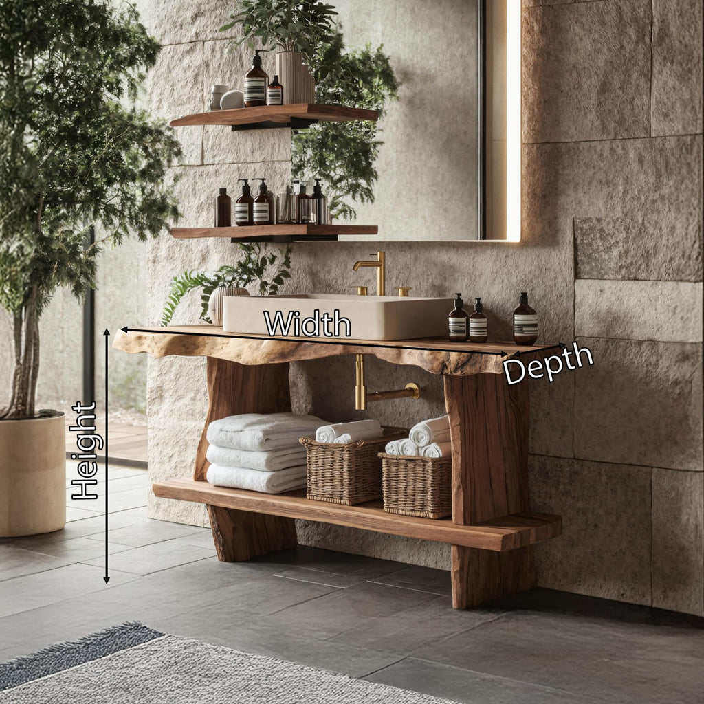 Bathroom Furniture Rustic Vanity with Live Edge Top, solid wood, built to order
