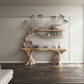 Console Narrow Table with Tree Branch Bookshelf, solid wood, built to order