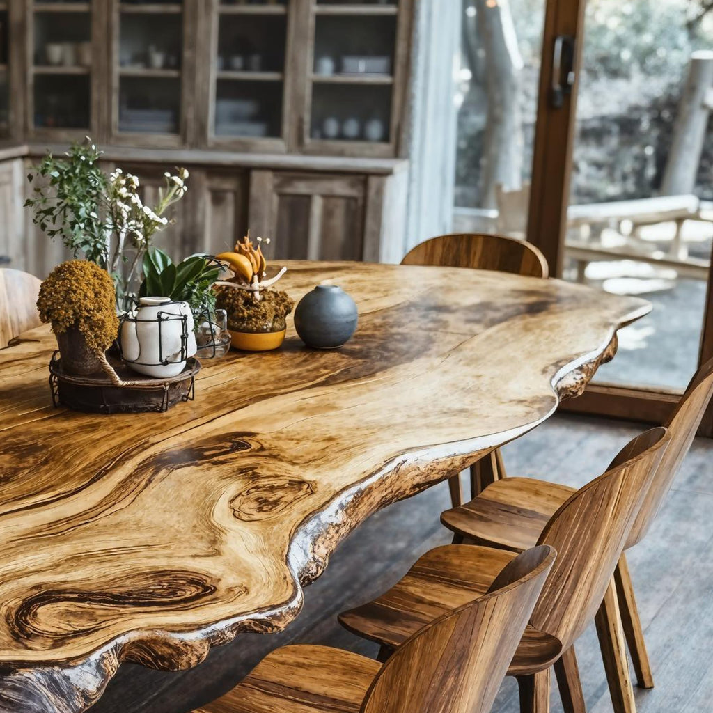 Farmhouse Curved Edge Dining Table for Family Dinners, solid wood, built to order