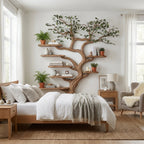 Black Tree Branch Bookshelf Wall Mount Mid Century, solid wood, built to order