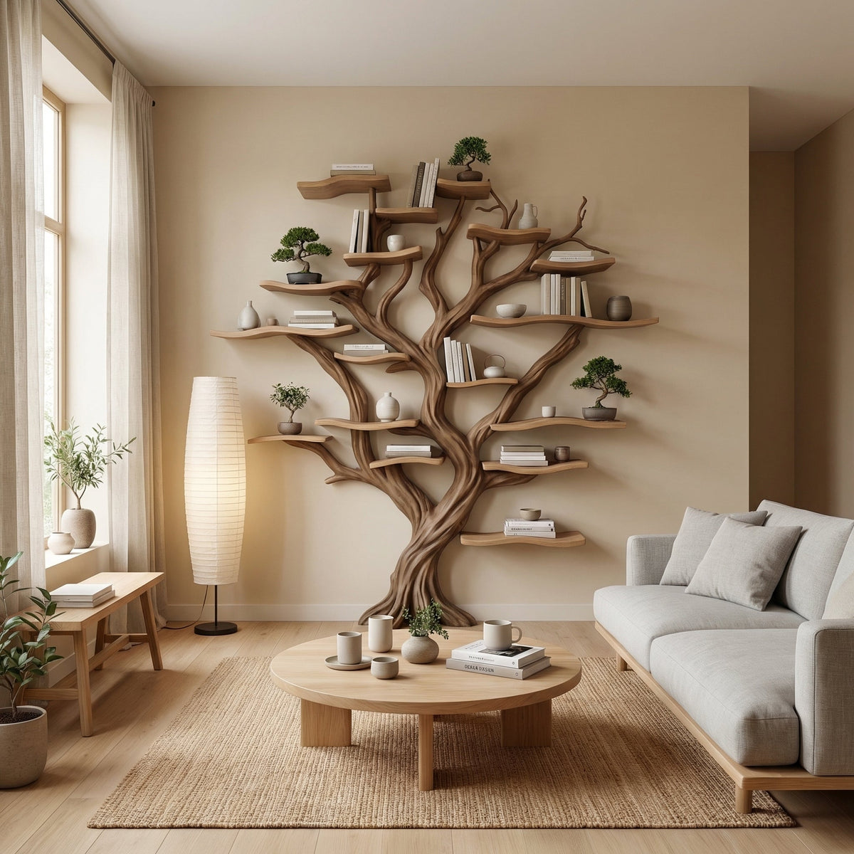 Tree Branch Bookshelf Decor Solid Carving, solid wood, built to order