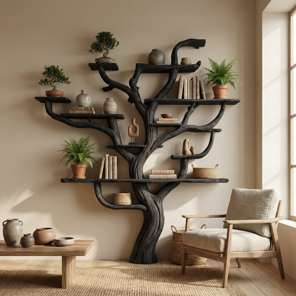 Corner Branch Shelf Wood Bookcase Wall Mounted, solid wood, built to order