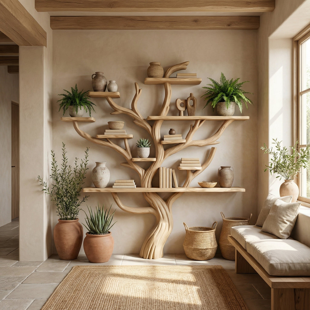 Corner Branch Shelf Wood Bookcase Wall Mounted, solid wood, built to order