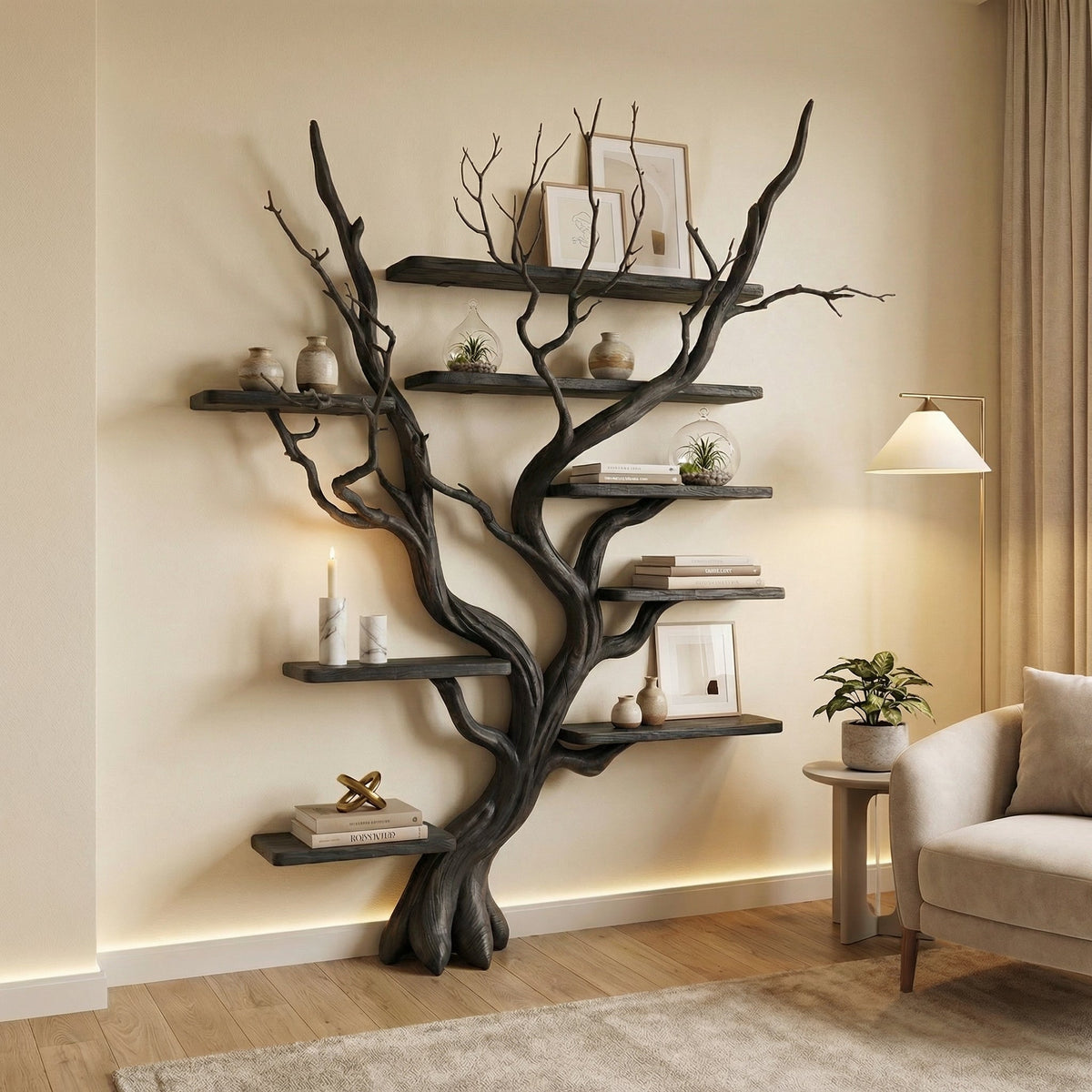 Tree Bookshelf Driftwood Branch Floating Bookshelf, solid wood, built to order