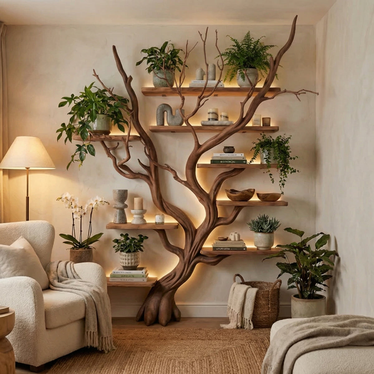 Tree Bookshelf Driftwood Branch Floating Bookshelf, solid wood, built to order