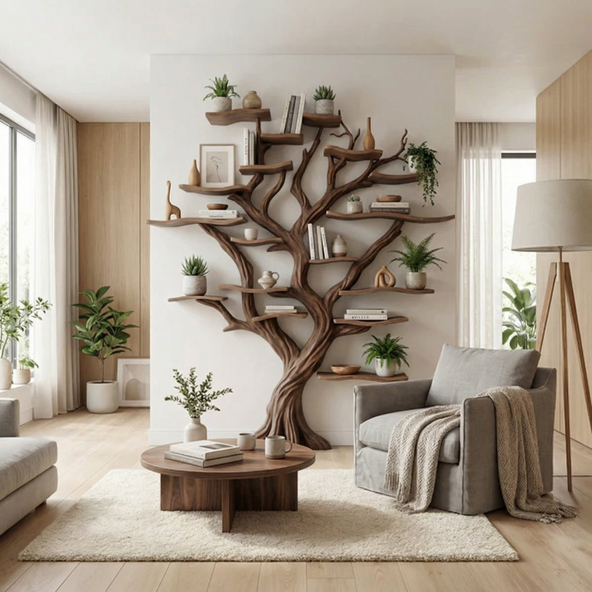 Tree Branch Bookshelf Decor Solid Carving, solid wood, built to order