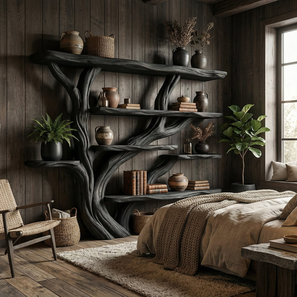 Rustic Book Tree Shelf Bookshelf, solid wood, built to order