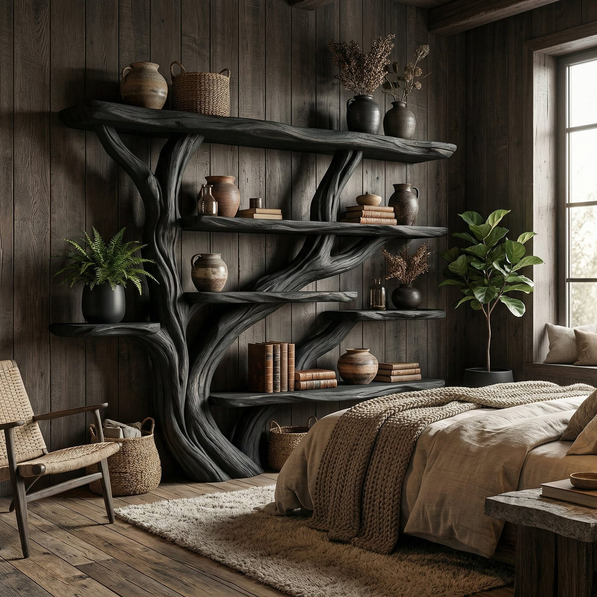 Rustic Book Tree Shelf Bookshelf, solid wood, built to order