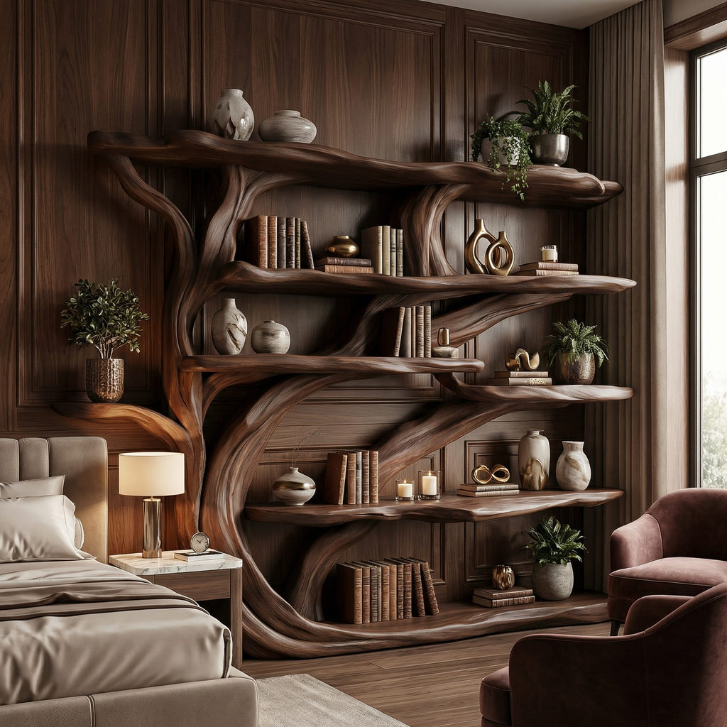 Rustic Book Tree Shelf Bookshelf, solid wood, built to order