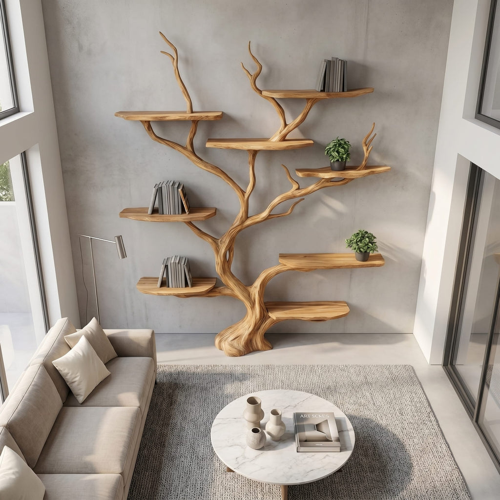 Wall Mounted Tree Shelf Natural Gift, solid wood, built to order