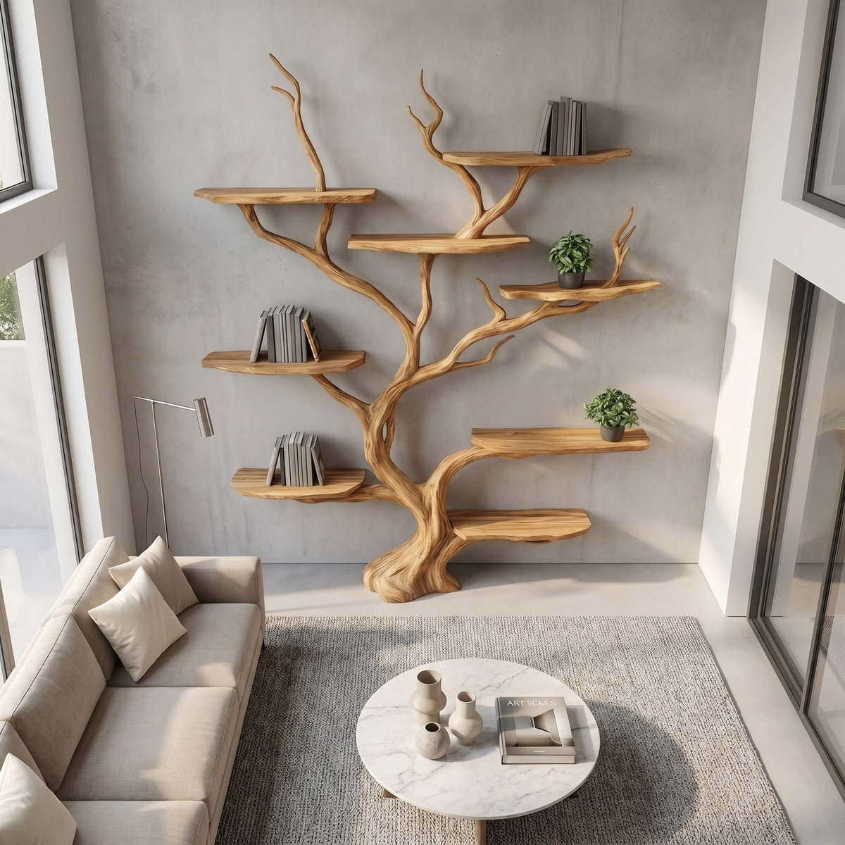 Wall Mounted Tree Shelf Natural Gift, solid wood, built to order