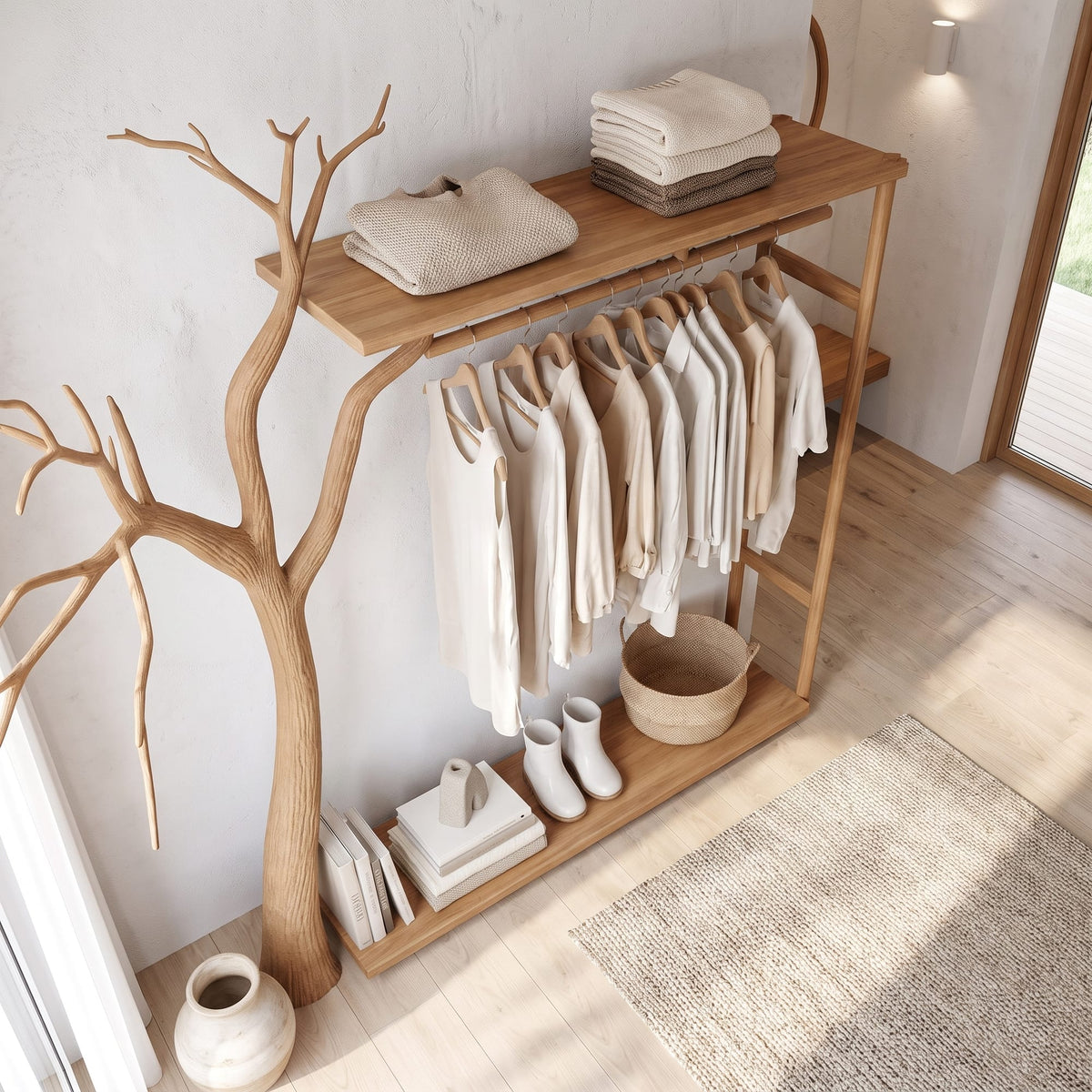 Rustic Clothing Shelf Rack Entryway Bedroom, solid wood, built to order
