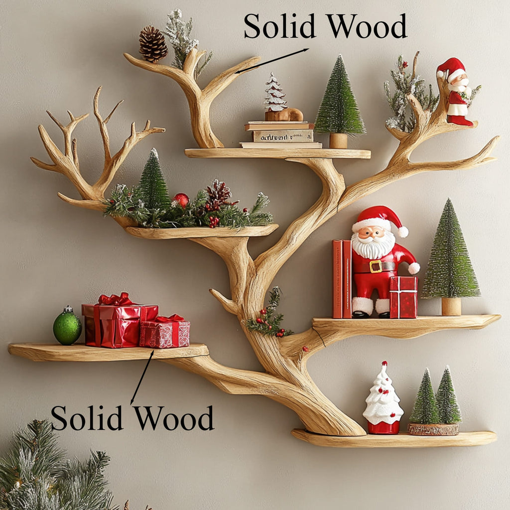 Branch Tree Shelf Floating Corner Shelf Mid Century, solid wood, built to order