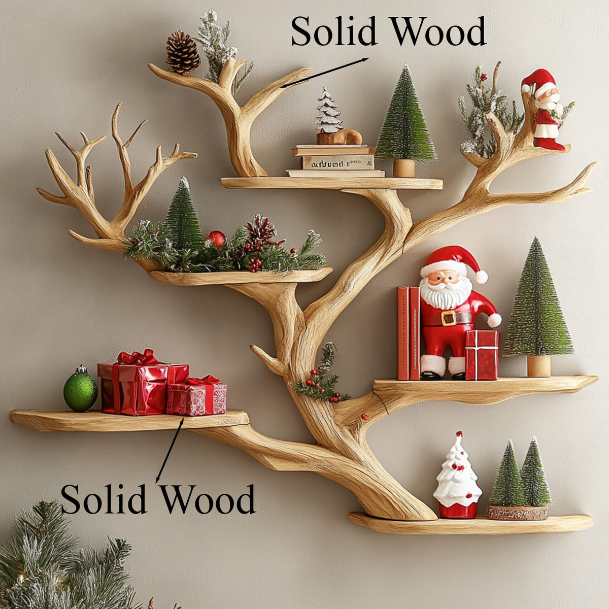 Branch Tree Shelf Floating Corner Shelf Mid Century, solid wood, built to order