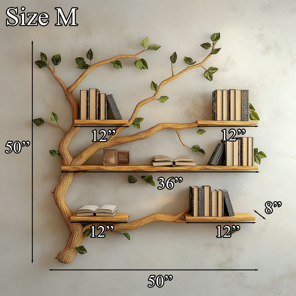 Mid Century Wood Tree Bookcase Wall Mounted Shelf, solid wood, built to order
