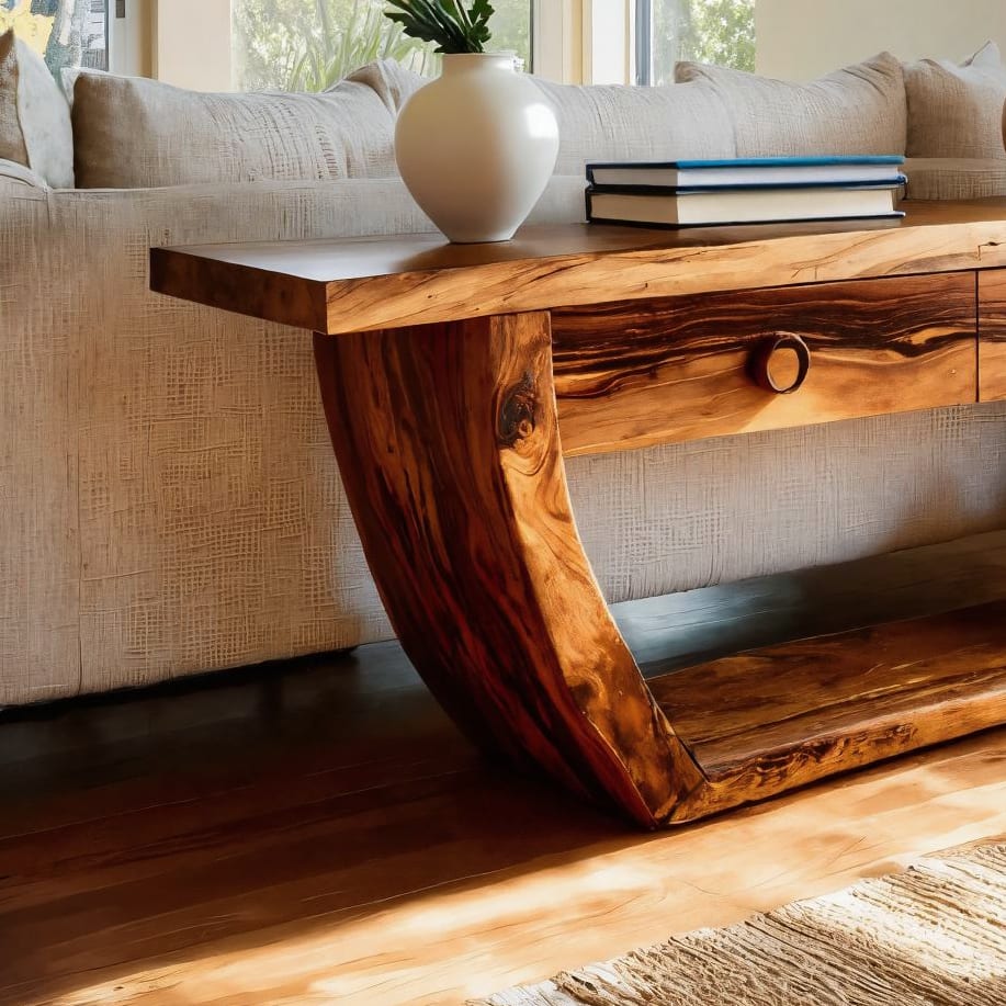 Handcrafted Curved Console Table, solid wood, built to order