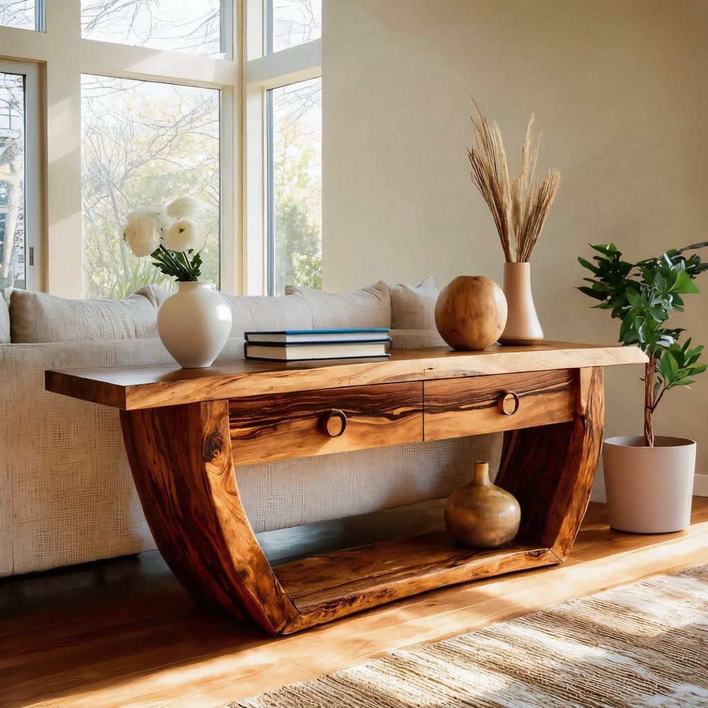 Handcrafted Curved Console Table, solid wood, built to order