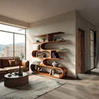 Artistic Curved Bookcase for Living Room Decor, solid wood bookcase