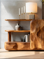 Artistic Sideboard with Cabinet and Shelves, solid wood, built to order