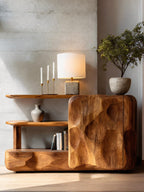 Artistic Sideboard with Cabinet and Shelves, solid wood, built to order