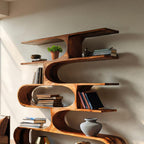 Artistic Curved Bookcase for Living Room Decor, solid wood bookcase