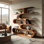 Artistic Curved Bookcase for Living Room Decor, solid wood bookcase