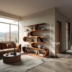 Artistic Curved Bookcase for Living Room Decor, solid wood bookcase