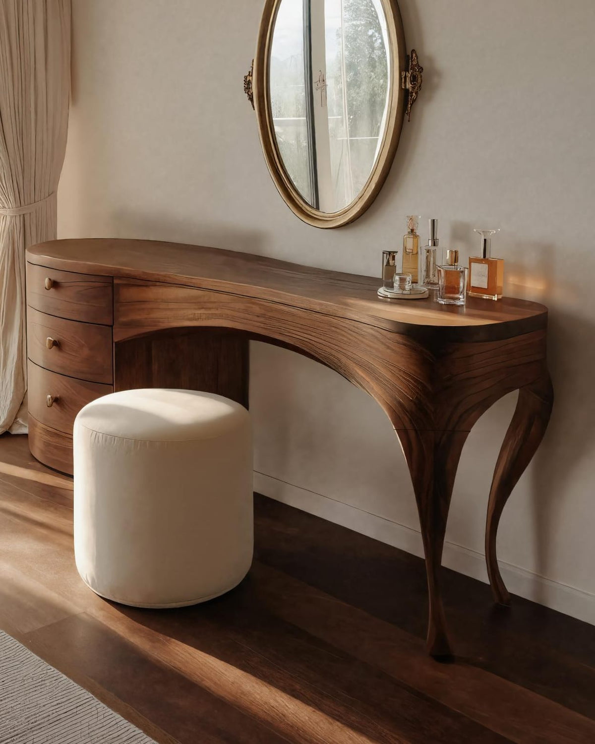 Handcrafted Vanity Table with Sculptural Legs, solid wood, built to order
