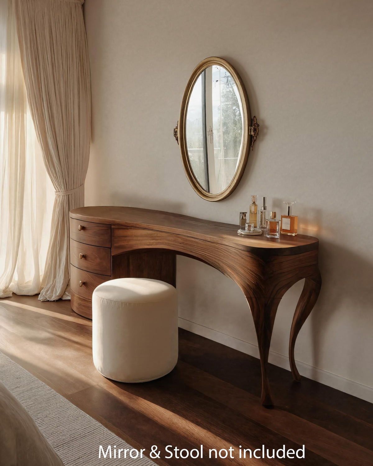 Handcrafted Vanity Table with Sculptural Legs, solid wood, built to order