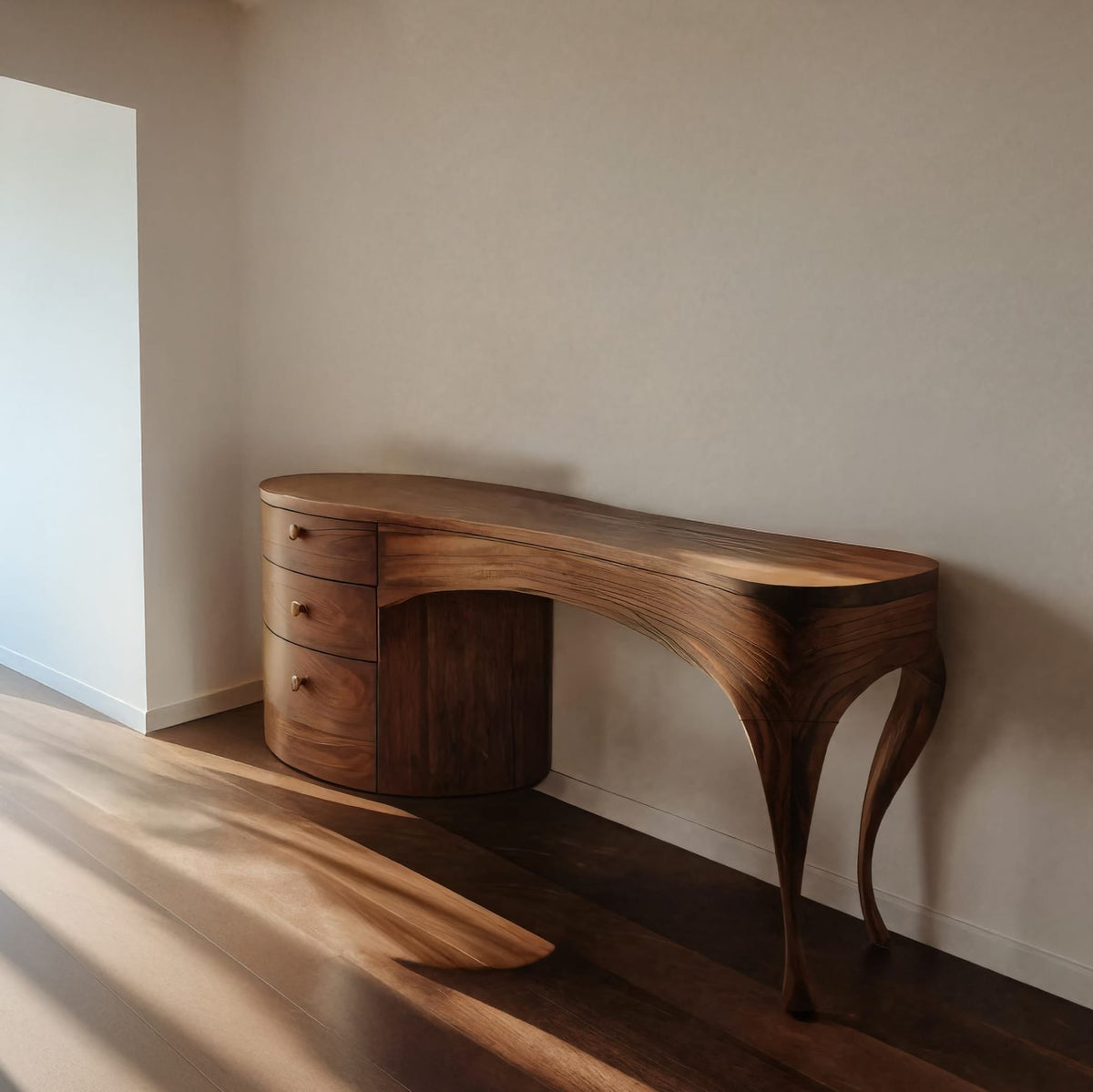Handcrafted Vanity Table with Sculptural Legs, solid wood, built to order