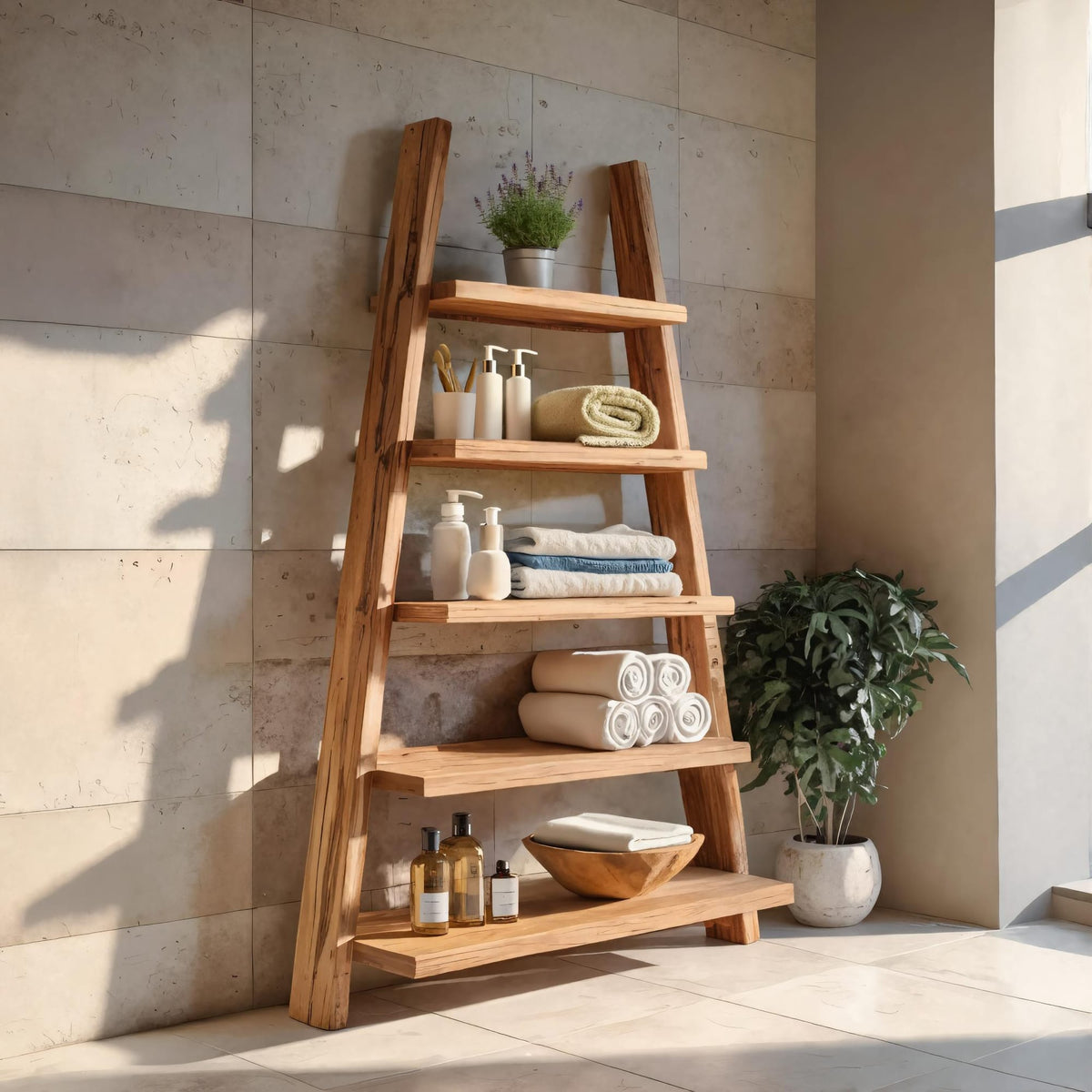 A-frame Ladder Shelf with Open Tiers, solid wood, built to order