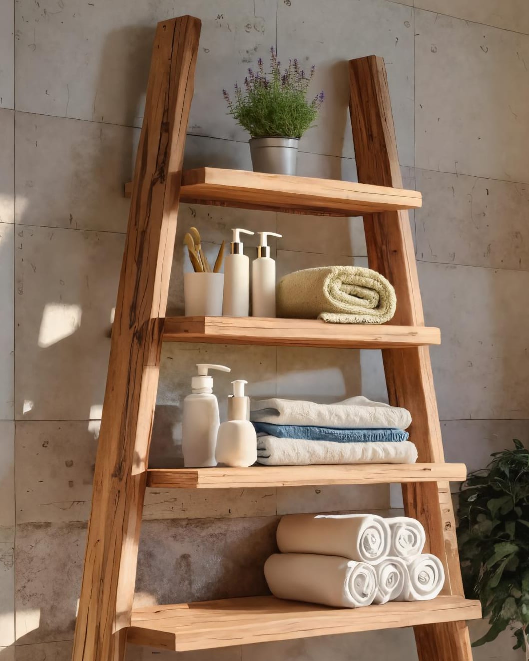 A-frame Ladder Shelf with Open Tiers, solid wood, built to order