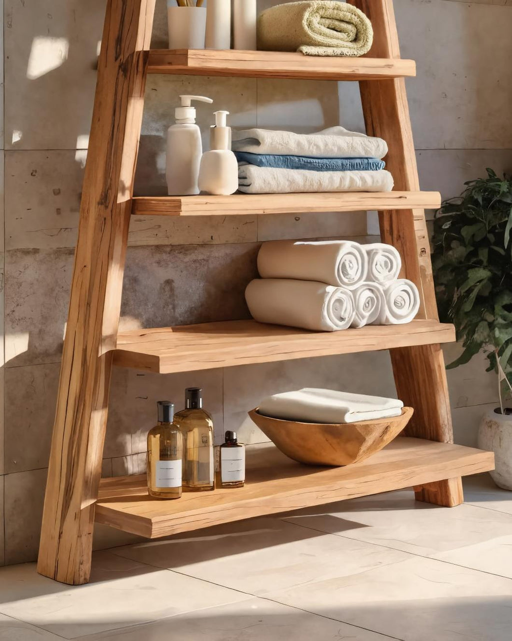 A-frame Ladder Shelf with Open Tiers, solid wood, built to order