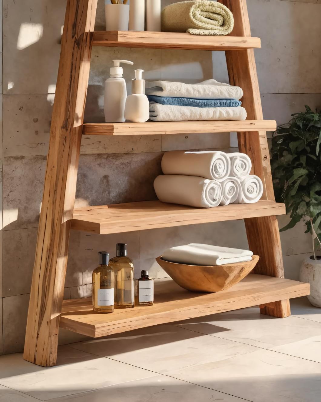 A-frame Ladder Shelf with Open Tiers, solid wood, built to order